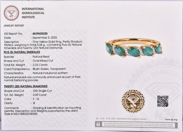 Ring - 14 karaat Geel goud - 2.12ct. tw. Smaragd - Diamant -, Handtassen en Accessoires, Ringen