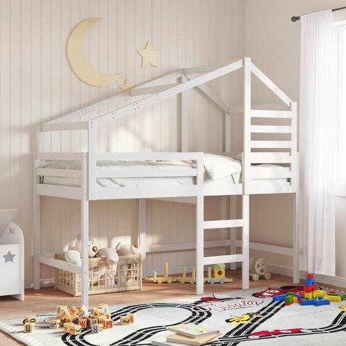 vidaXL Halfhoogslaper met ladder en bedhuis grenenhout wit, Huis en Inrichting, Slaapkamer | Bedden, Nieuw, Verzenden