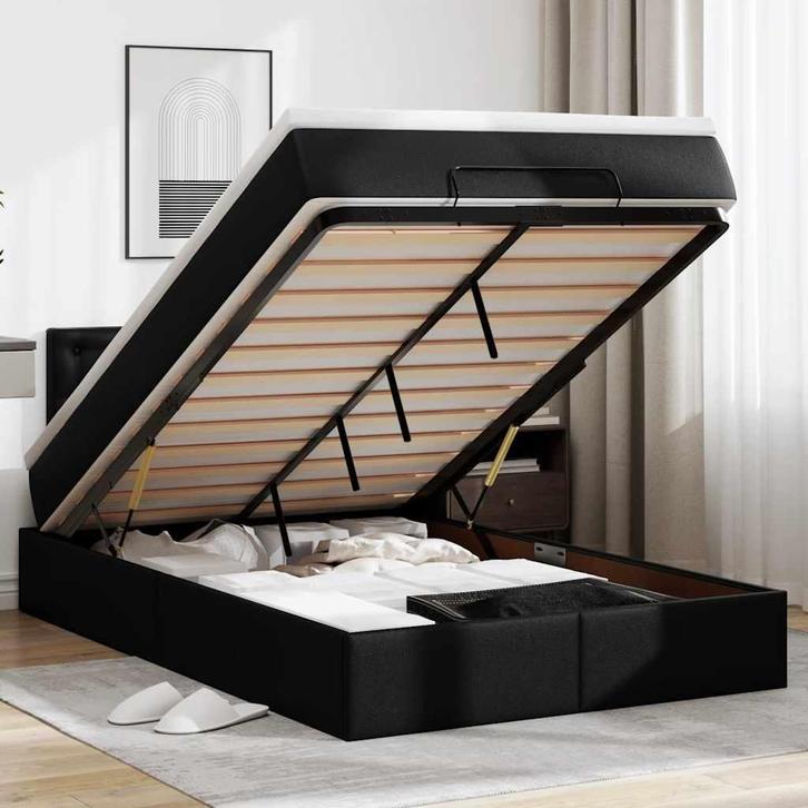 vidaXL Bed poef met matrassen en LEDs 120x190cm kunstleer, Huis en Inrichting, Slaapkamer | Bedden, Nieuw, Verzenden