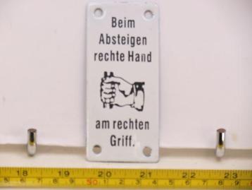 EisenbahnSchild Beim Absteigen rechte Hand am rechten Griff., Ophalen of Verzenden, Overige typen