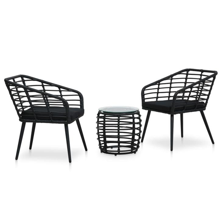 vidaXL 3-delige Bistroset poly rattan zwart, Tuin en Terras, Tuinsets en Loungesets, Nieuw, Verzenden