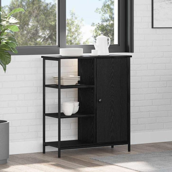 vidaXL Dressoir Zwart eiken 70 x 30 x 80 cm Bewerkt hout, Huis en Inrichting, Kasten | Dressoirs, Nieuw, Verzenden