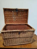 Large wicker trunk with metal locker and handles -