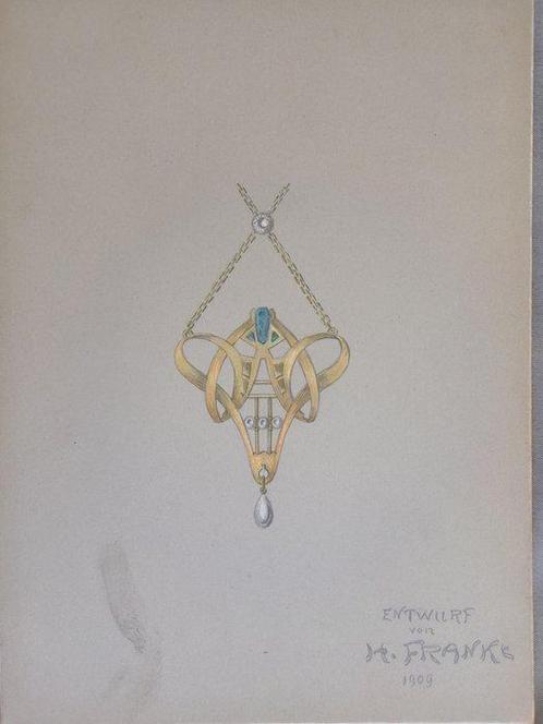 Hans Frank - Art Nouveau Jewellery Sketch dated 1909, Antiek en Kunst, Kunst | Designobjecten