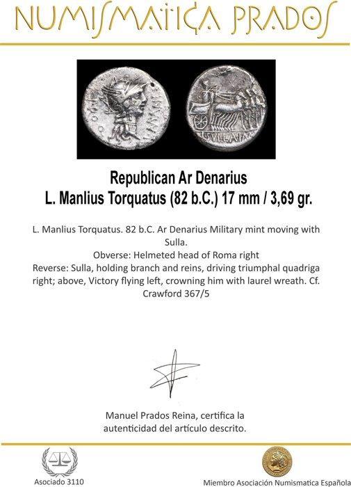 Romeinse Republiek. L. Manlius Torquatus (82 b.C.). Denarius, Postzegels en Munten, Munten | Europa | Niet-Euromunten