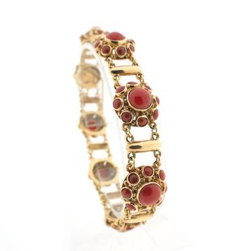 Gouden armband met bloedkoralen; Antiek | 19 cm (vintage) beschikbaar voor biedingen