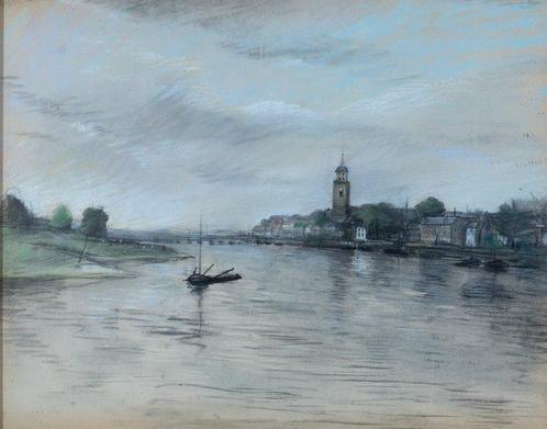 Hollandse School (XIX-XX) - Rivier Stadsgezicht, Antiek en Kunst, Kunst | Schilderijen | Klassiek