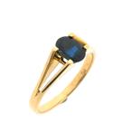 18 Krt. Gouden ring met saffier (gouden sieraden, geelgoud), Handtassen en Accessoires, Ringen, 18 tot 19, Gebruikt, Overige kleuren