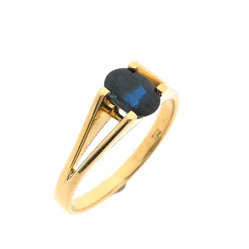 18 Krt. Gouden ring met saffier (gouden sieraden, geelgoud), Handtassen en Accessoires, Ringen, Dame, Met edelsteen, Overige kleuren