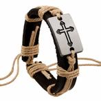 Fako Bijoux® - Armband - Leder - Kruis - Wit, Handtassen en Accessoires, Armbanden, Verzenden, Nieuw