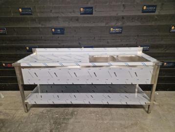 Wastafel | dubbele wasbak | RVS | 220 cm