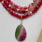 Collier long en Agate Rose avec pendentif détachable en