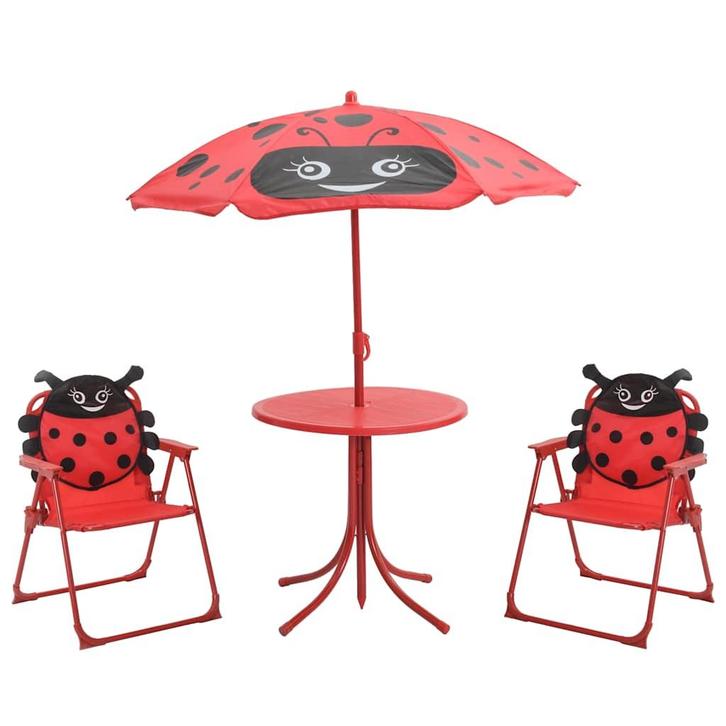 vidaXL 3-delige Bistroset voor kinderen met parasol rood, Tuin en Terras, Tuinsets en Loungesets, Nieuw, Verzenden