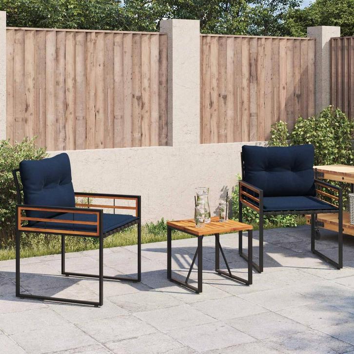 vidaXL Buitenmeubels set met kussen 3 pcs Marineblauw, Tuin en Terras, Tuinsets en Loungesets, Nieuw, Verzenden