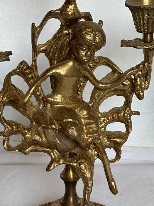 Kandelaber (2) - Brons - Bronzen kandelaars, Antiek en Kunst, Curiosa en Brocante