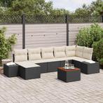 vidaXL Tuinbank Set met kussen 8 pcs Zwart Poly rattan, Tuin en Terras, Verzenden, Nieuw