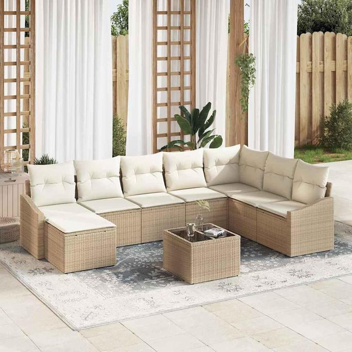 vidaXL Tuinbank Set met kussen 8 pcs Beige en Crème poly, Tuin en Terras, Tuinsets en Loungesets, Nieuw, Verzenden