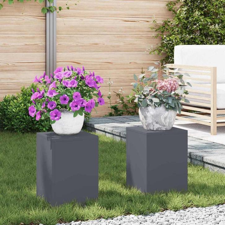 vidaXL Plantenstand 2 pcs Antraciet 24 x 24 x 35 cm Staal, Tuin en Terras, Bloembakken en Plantenbakken, Nieuw, Verzenden