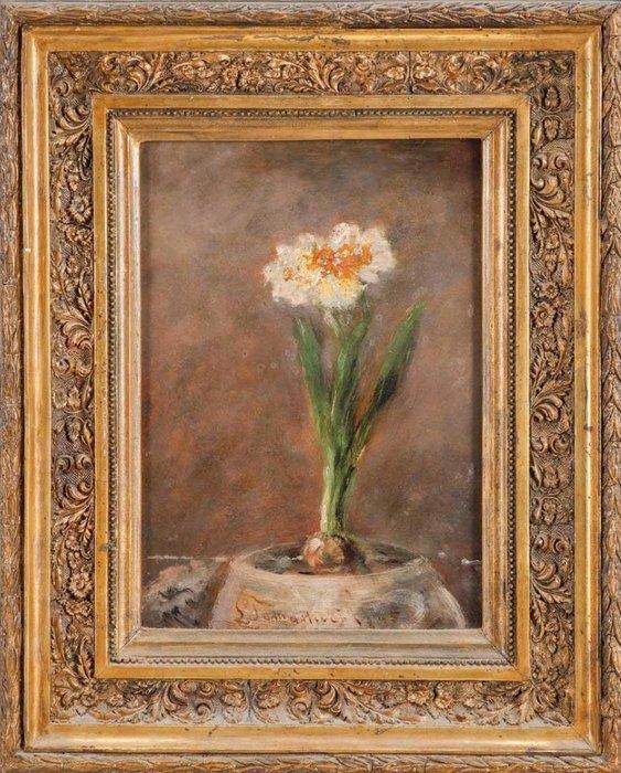 Luiz Ascêncio Tomasini (1823-1902) - Vaso com flor, Antiek en Kunst, Kunst | Schilderijen | Klassiek