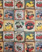 Vintage stof met fruitlabels - middeleeuwen - Textiel - 200, Antiek en Kunst