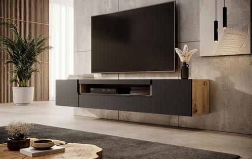 TV-Meubel Dylan mat zwart eiken 200cm, Huis en Inrichting, Kasten |Televisiemeubels, 25 tot 50 cm, Nieuw, 150 tot 200 cm, Overige materialen