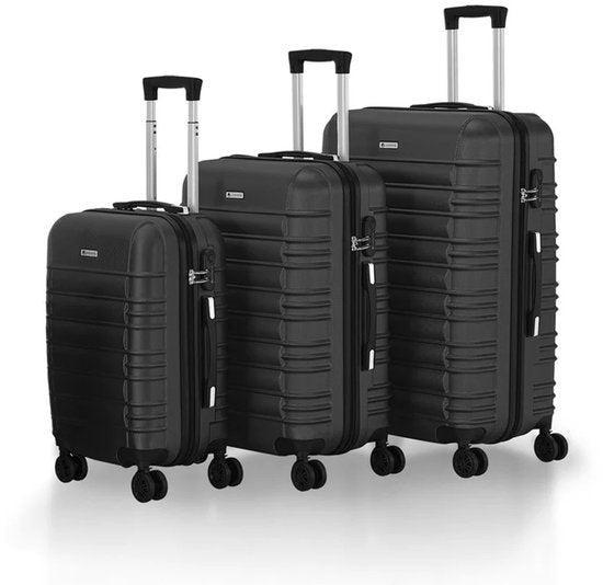 2dekans | Harde Kofferset Rome - 3-Delig - ABS - Zwart, Handtassen en Accessoires, Koffers, Ophalen of Verzenden