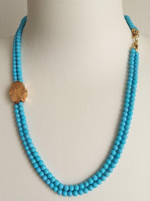 Halsketting - 14 karaat Geel goud - Turkoois Pasta, Bijoux, Sacs & Beauté, Colliers