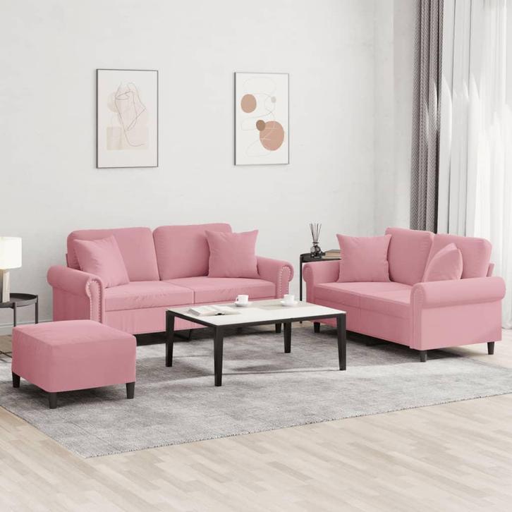 vidaXL 3-delige Loungeset met kussens fluweel roze, Huis en Inrichting, Zetels | Zetels, Nieuw, Verzenden