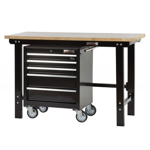 Werkbank zwart 150 cm met hardhouten blad en, Doe-het-zelf en Bouw, Werkbanken, Ophalen of Verzenden