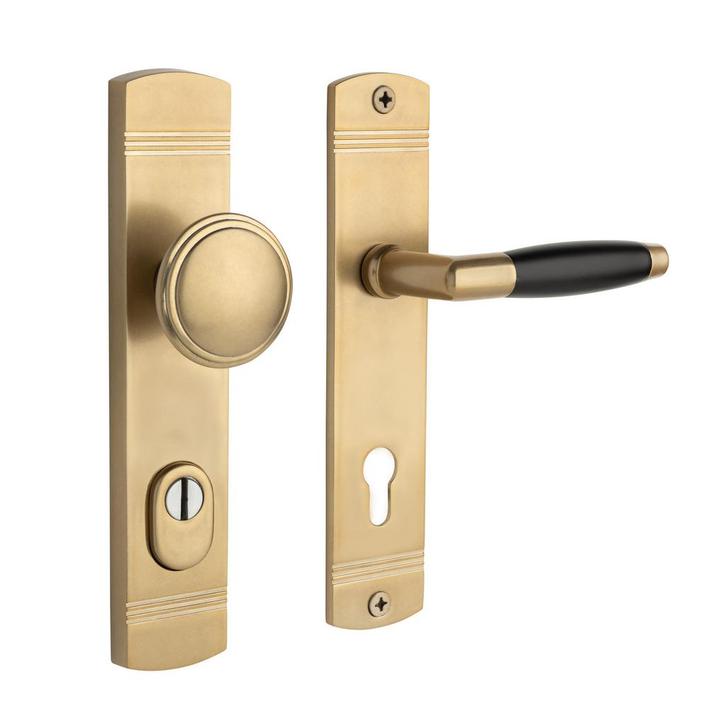 Retro buitendeurbeslag knop/klink PC92 getrommeld messing, Doe-het-zelf en Bouw, Hang- en Sluitwerk, Klink of Kruk, Nieuw, Koper of Messing