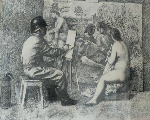 Antonio Bueno (1918-1984) - Il pittore e la modella, Antiek en Kunst, Kunst | Schilderijen | Modern