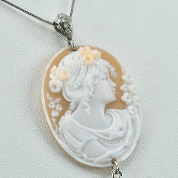Corail - Argent - Collier avec pendentif - Camée antique et