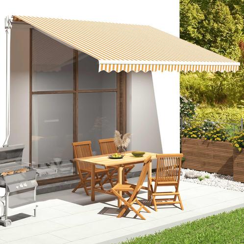 vidaXL Vervangingsdoek voor luifel 4,5x3,5 m geel en wit, Tuin en Terras, Zonneschermen, Nieuw, Verzenden