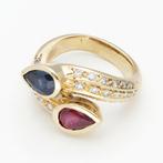 Bague - 18 carats Or jaune Diamant (Naturelle) - Saffier -, Handtassen en Accessoires, Ringen, Nieuw