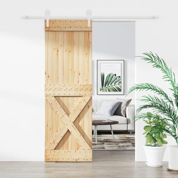 vidaXL Schuifdeur met beslag 70x210 cm massief grenenhout, Doe-het-zelf en Bouw, Deuren en Vliegenramen, Nieuw, Verzenden
