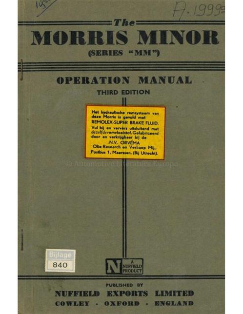 1950 MORRIS MINOR INSTRUCTIEBOEKJE ENGELS, Auto diversen, Handleidingen en Instructieboekjes, Ophalen of Verzenden