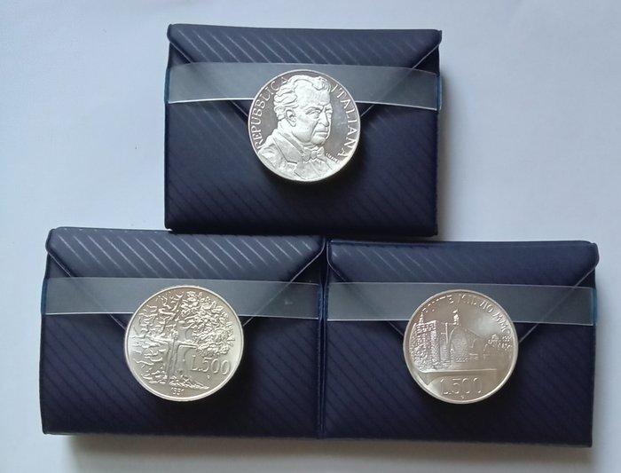 Italië. 500 Lire/ 1000 Lire N. 3 Monete Argento Fondo, Postzegels en Munten, Munten | Europa | Niet-Euromunten