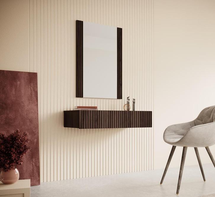 Meubella | Kaptafel Bruin met spiegel Make-up tafel 80cm, Huis en Inrichting, Woonaccessoires | Spiegels, Nieuw, Minder dan 50 cm