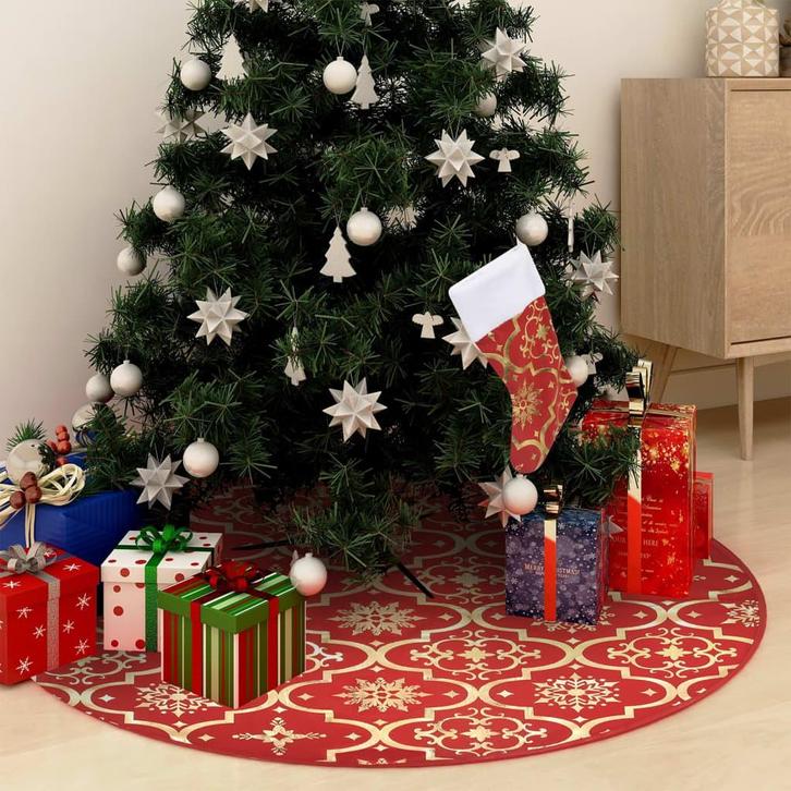 vidaXL Luxe Kerstboomrok met Sok Rood 122 cm Stof, Diversen, Kerst, Nieuw, Verzenden