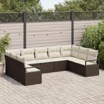 vidaXL 9-delige Tuin Sofa Set met Kussens Bruin Poly Rattan, Tuin en Terras, Verzenden, Nieuw
