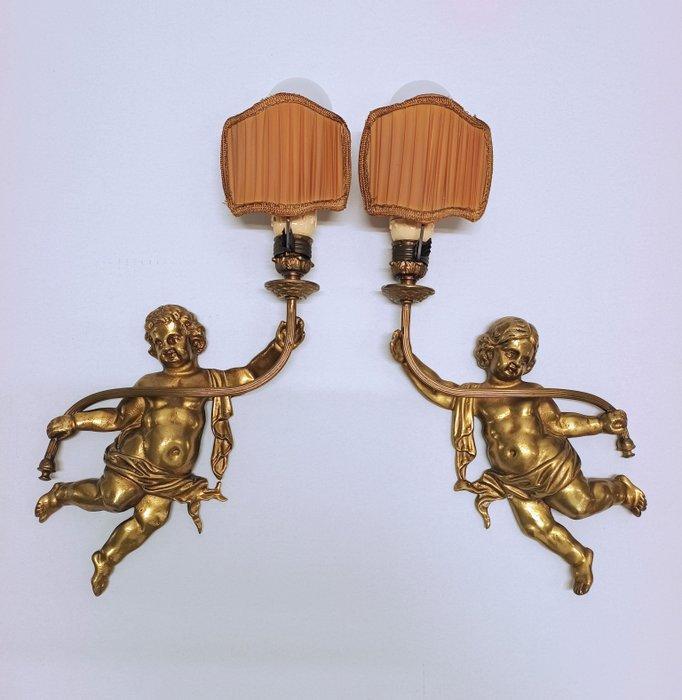 Applique murale (2) - Laiton doré - Putti/Chérubins danseurs, Antiquités & Art, Art | Objets design