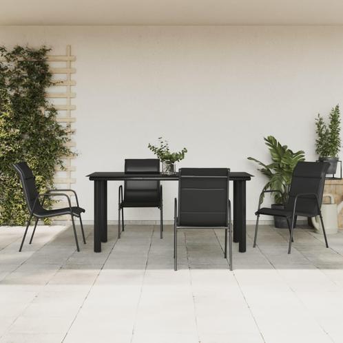 vidaXL 5-delige Tuinset textileen en staal zwart, Tuin en Terras, Tuinsets en Loungesets, Tuinset, Nieuw, Verzenden