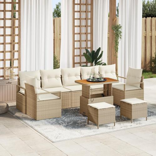 vidaXL 10-delige tuinzetelset met kussens in beige, poly, Tuin en Terras, Tuinsets en Loungesets, Nieuw, Verzenden