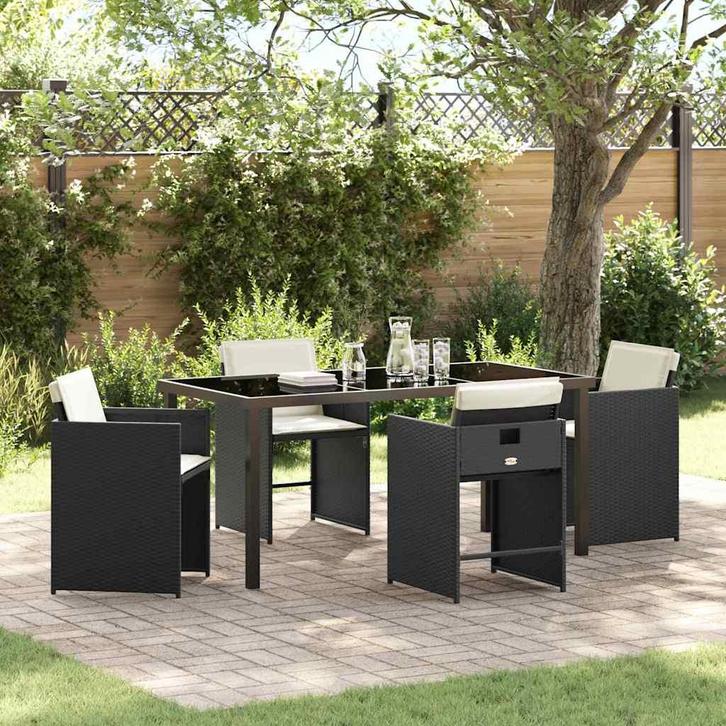 vidaXL Tuin Eettafel Set 5 pcs Zwart poly rattan, Tuin en Terras, Tuinsets en Loungesets, Nieuw, Verzenden