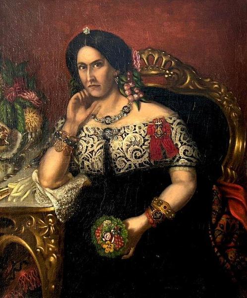 Spaanse school (XIX) - Ritratto di nobildonna spagnola, Antiek en Kunst, Kunst | Schilderijen | Klassiek