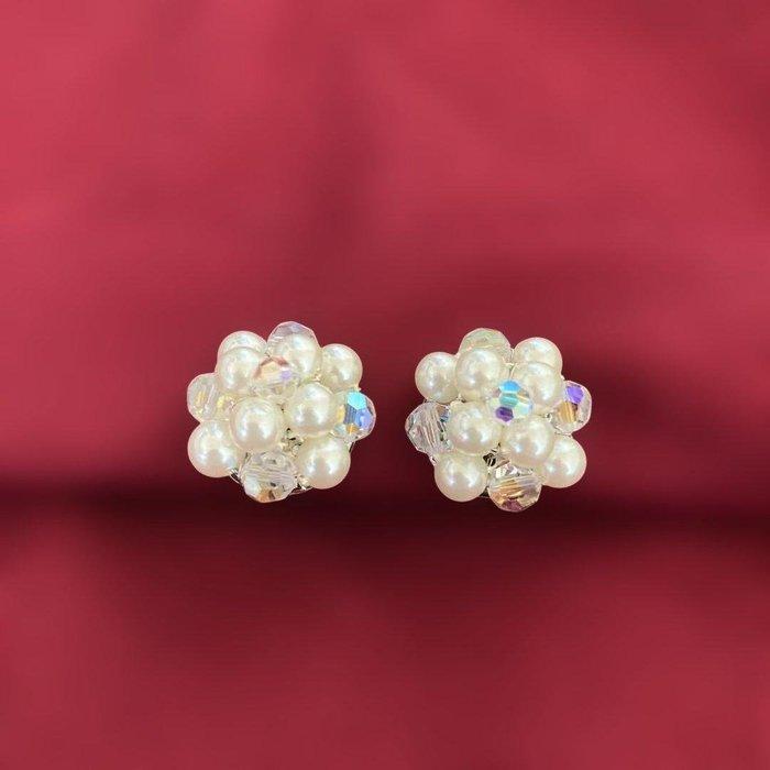 Swarovski - Metaal, Parel- en Kristalcluster Clip-On, Antiek en Kunst, Curiosa en Brocante