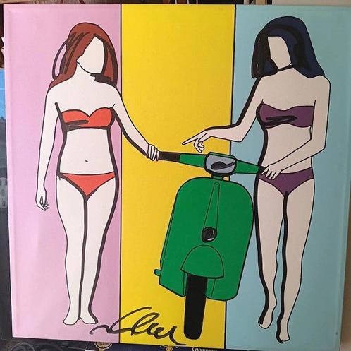 Marco Lodola (1955) - Ragazze in vespa, Antiek en Kunst, Kunst | Schilderijen | Modern