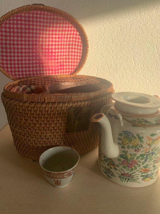 Theepot (3) - Porselein, riet - Canton theeset, Antiek en Kunst, Antiek | Overige Antiek