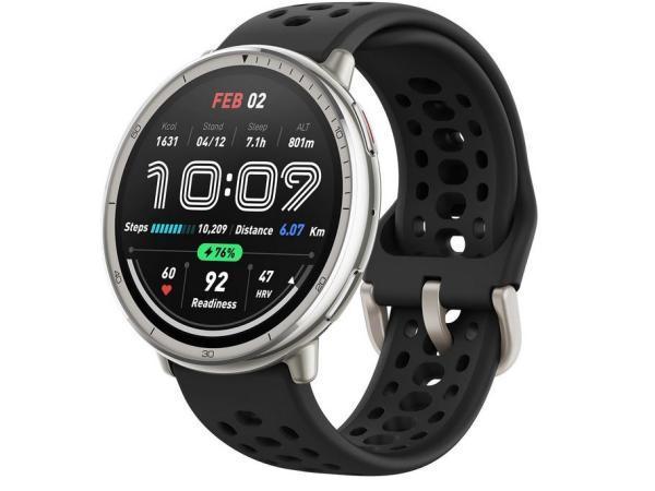 Veiling - Amazfit Active 2 Round Black Sport Silicone Smartw, Handtassen en Accessoires, Smartwatches, Gebruikt