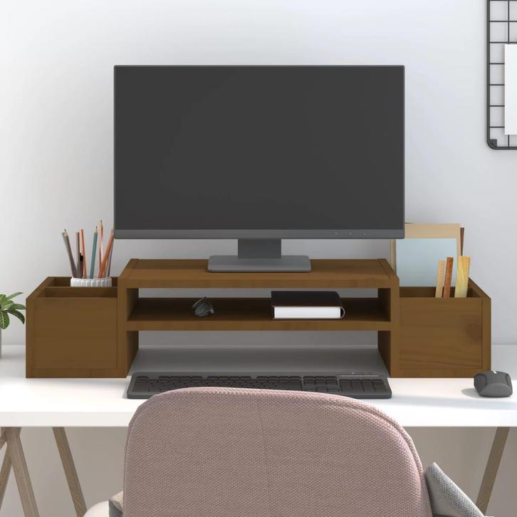 vidaXL Monitorstandaard 70x27,5x15 cm massief grenenhout, Computers en Software, Overige Computers en Software, Nieuw, Verzenden